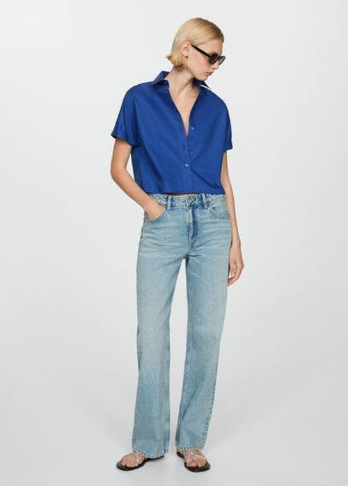 100% cotton crop shirt blue -...