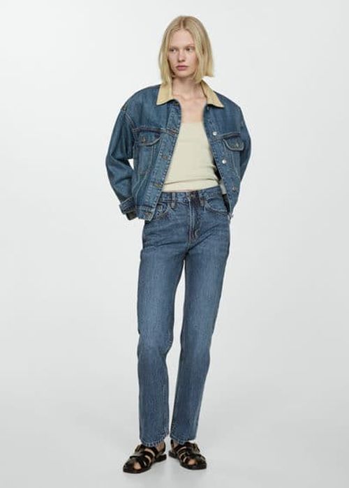 Mid-rise straight jeans dark...