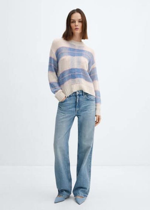 Checks knitted sweater ecru -...