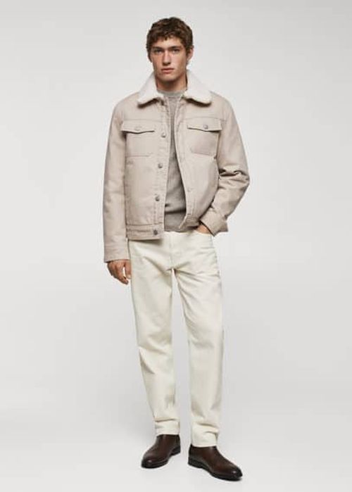 Shearling denim jacket beige...