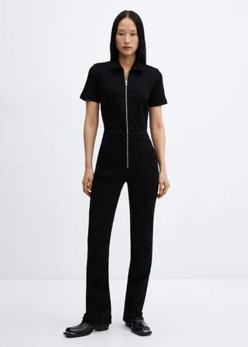 Denim zipper jumpsuit black...