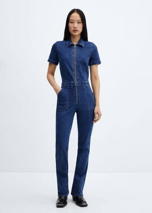 Denim zipper jumpsuit dark...