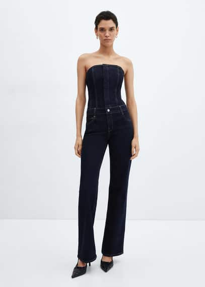 Amazon.com: Womens Strapless Denim Jumpsuit Women Off Shoulder Slim Fit  Flared Jeans Jumpsuits Rompers Tube Bodysuits : Clothing, Shoes & Jewelry