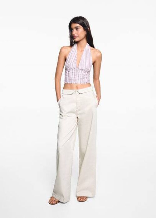 Turn-up waist trousers ecru -...