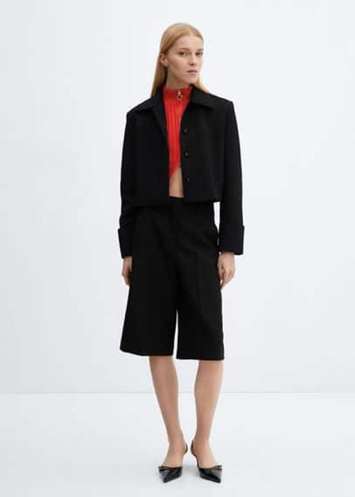 Cropped suit jacket black -...