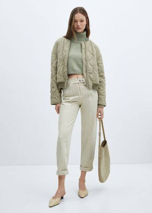 Quilted bomber jacket khaki -...