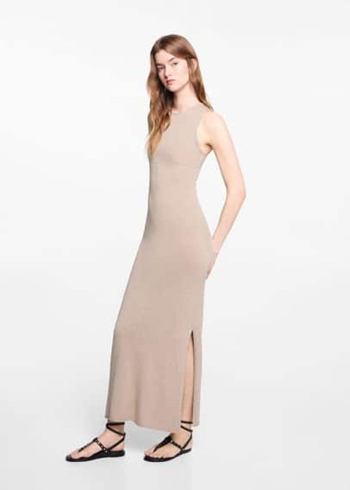 Knit midi dress beige -...