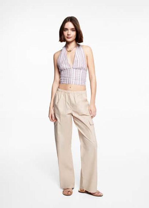 Flowy cargo trousers beige -...