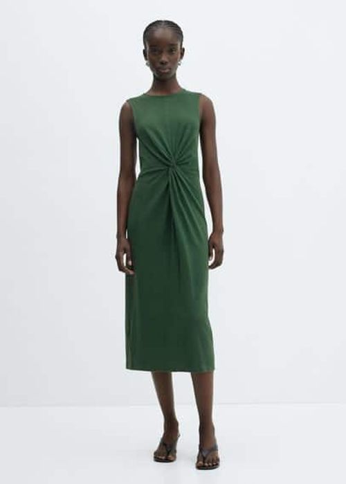 Knotted cotton dress green -...