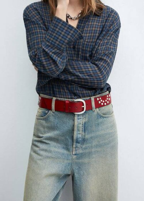 Stud leather belt red - Woman...