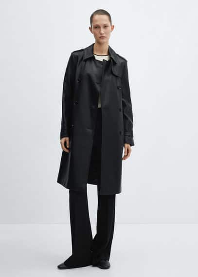 Leather effect trench coat black Woman 4XL MANGO 109.99