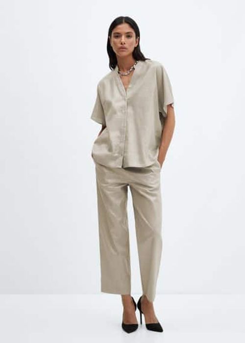 Linen-blend elastic waist...