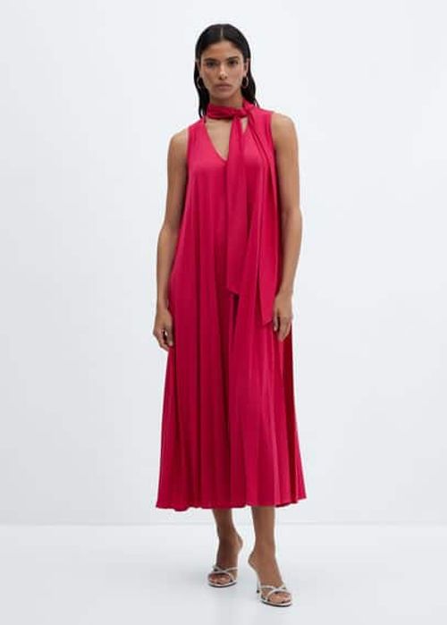 Pleated midi dress fuchsia -...