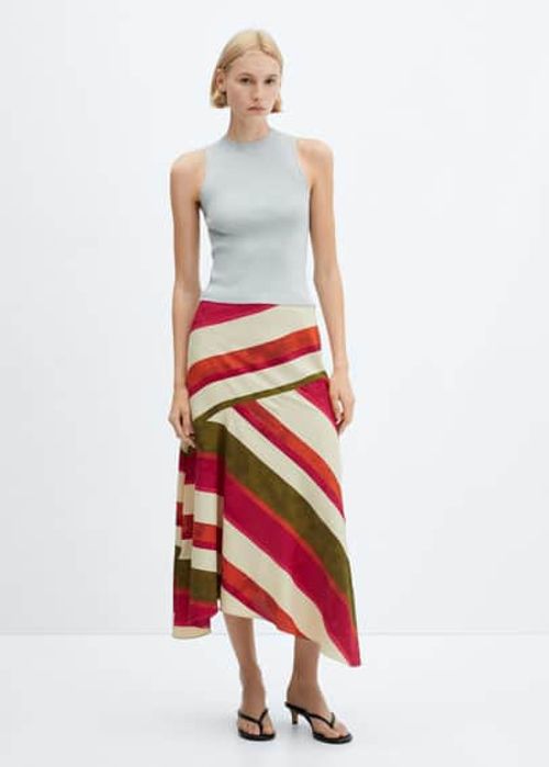 Striped satin skirt ecru -...