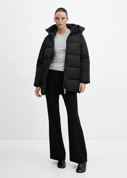 Hood quilted coat black -...