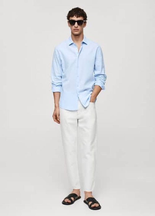 Regular-fit striped linen...