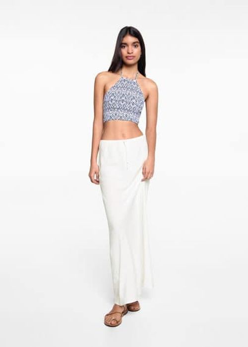 Printed halter-neck cropped...