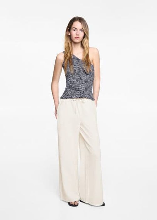 Wideleg linen trousers sand -...