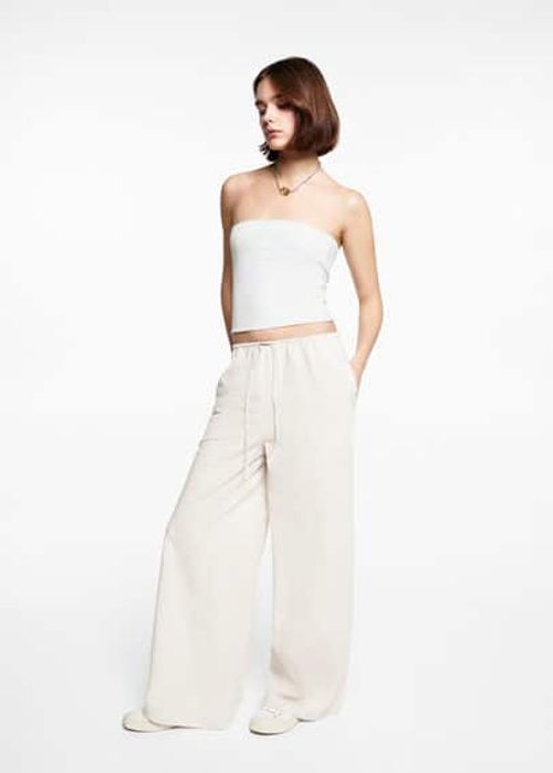 Wideleg linen trousers grey -...