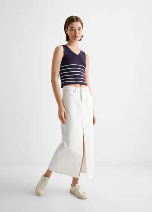 Slit denim skirt white -...