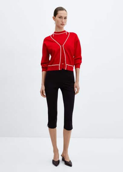 Contrast trims cardigan red -...