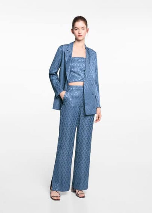 Satin printed trousers blue -...