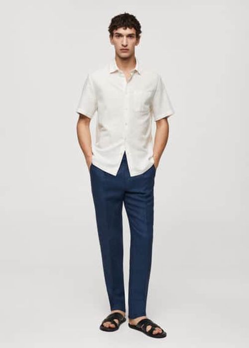 Relaxed Fit Short-sleeved linen-blend shirt - White - Men