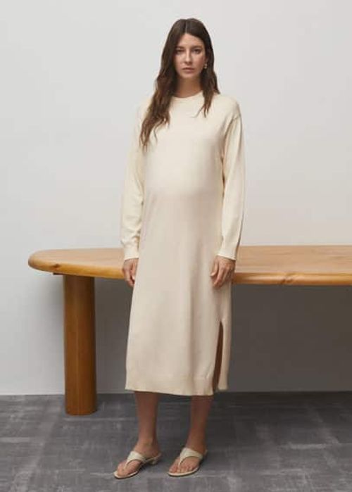 Round-neck knitted dress ecru...