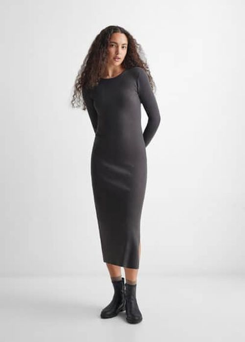 Ribbed midi dress grey -...