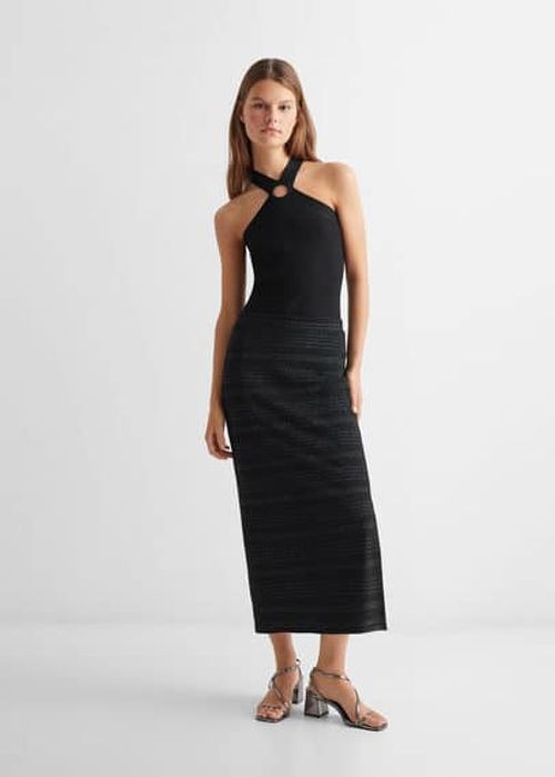 Metallic midi skirt black -...