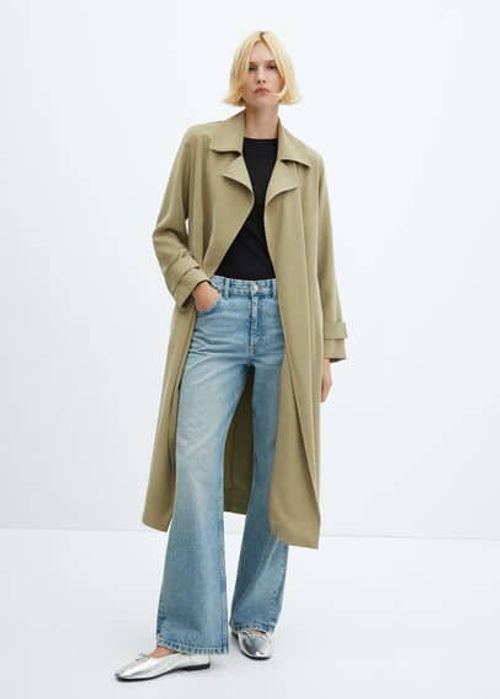 Flowy lapel trench khaki -...