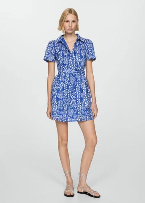 Printed bow dress blue -...