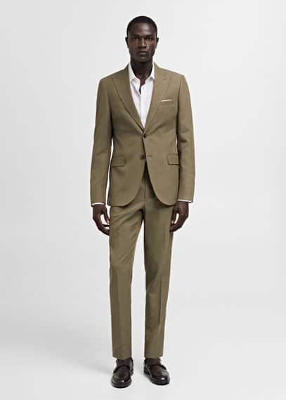 Mens slim fit khaki suit deals