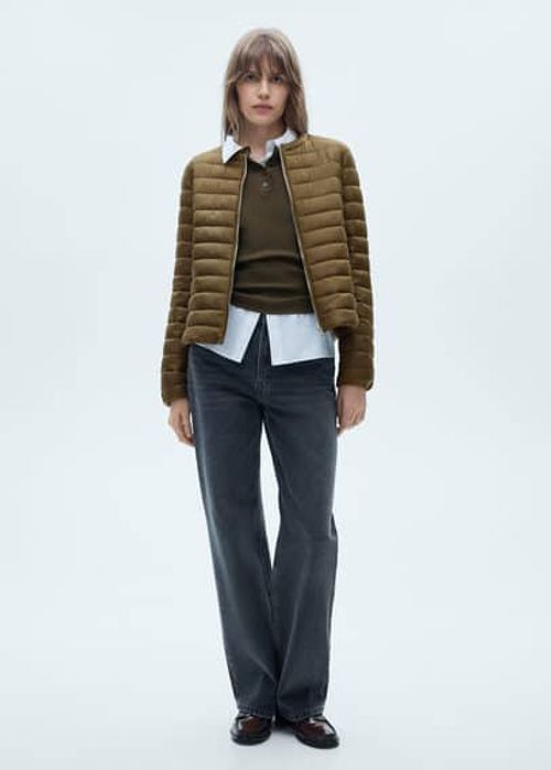 Pocket quilted jacket khaki -...