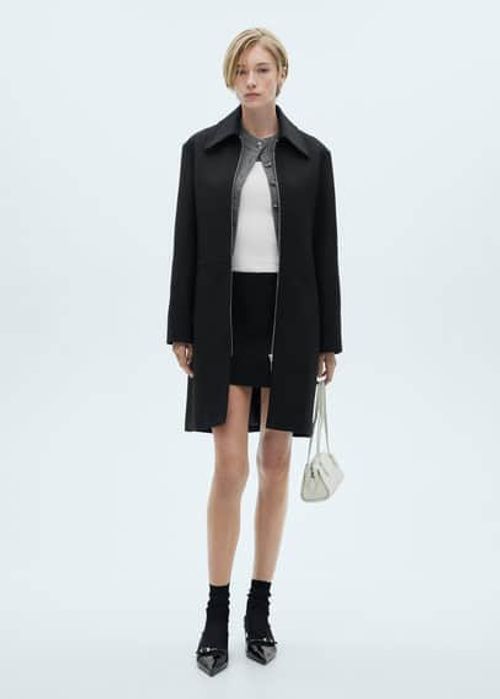 Zip straight-cut coat black -...