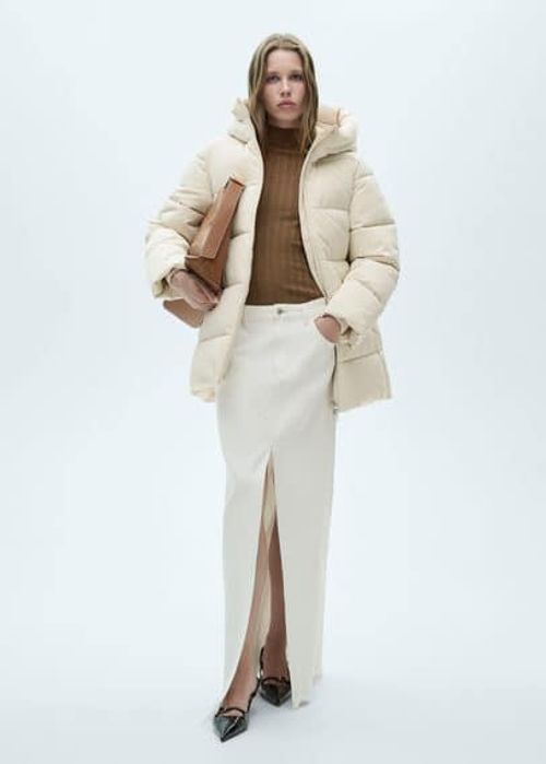 Hood quilted coat ecru -...