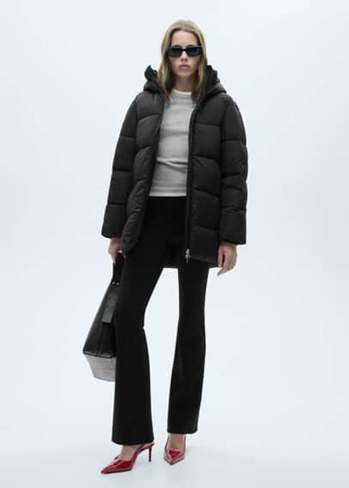 Hood quilted coat black -...