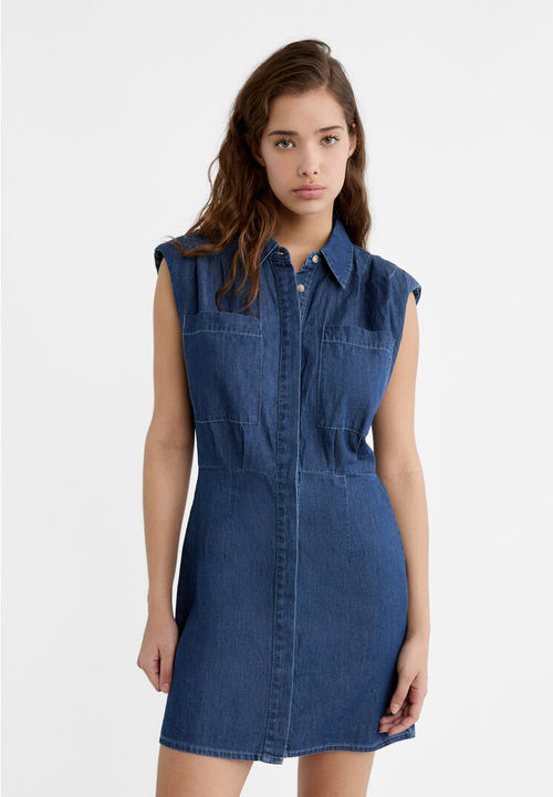 Stradivarius Short denim shirt dress Blue denim S | Compare | Port