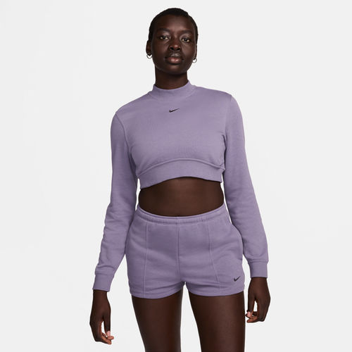 Nike Sportswear Chill Terry Women's Crew-Neck Cropped French Terry Top - Purple - Cotton/Polyester