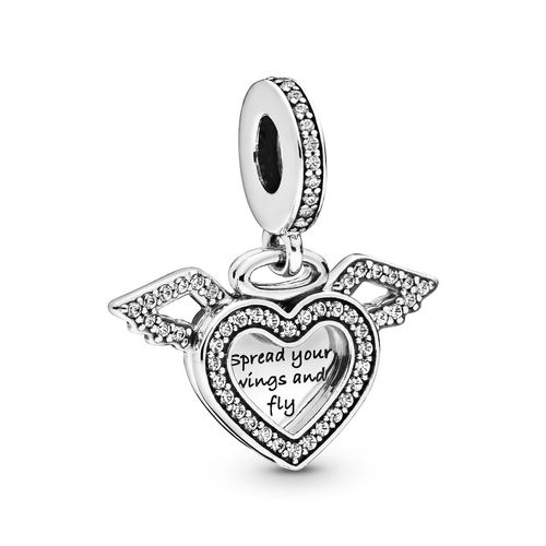 Heart & Angel Dangle Charm, Sterling silver