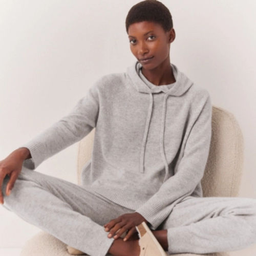 Cashmere Rib Back Hoodie,...