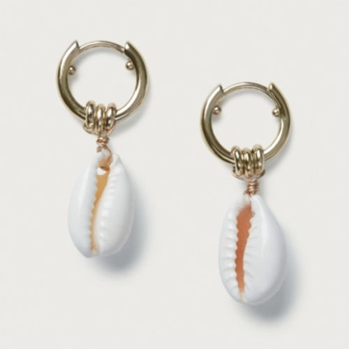 Cowrie Shell Huggie Earrings,...