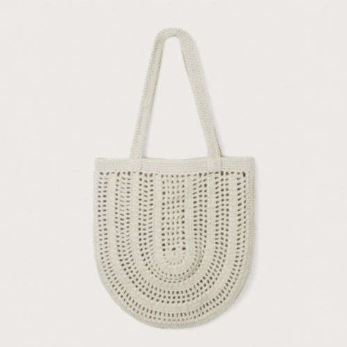 Crochet Tote, Beige, One Size