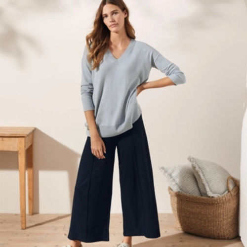 The White Company Double Jersey Pull On Crop Trousers, Navy, Size: 4