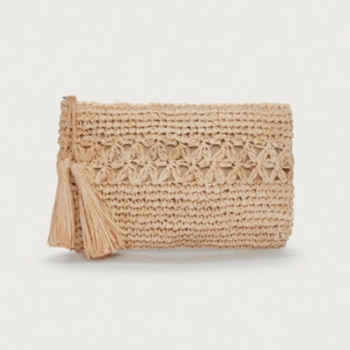 Floral Raffia Pouch, Natural,...