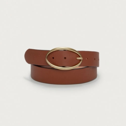 The White Company Leather Round Buckle Belt, Tan, Size: M