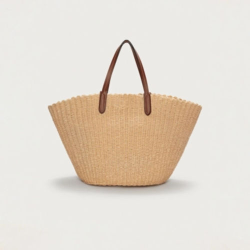 Leather Trim Straw Basket...