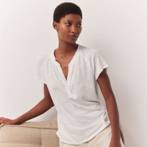 Linen Open Neck Jersey Tee,...