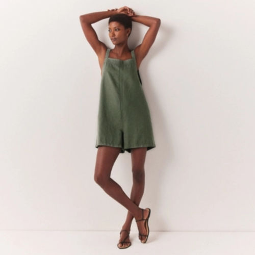 Linen Short Jumpsuit, Khaki,...