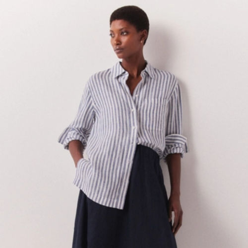 Linen Stripe Oversized Shirt,...